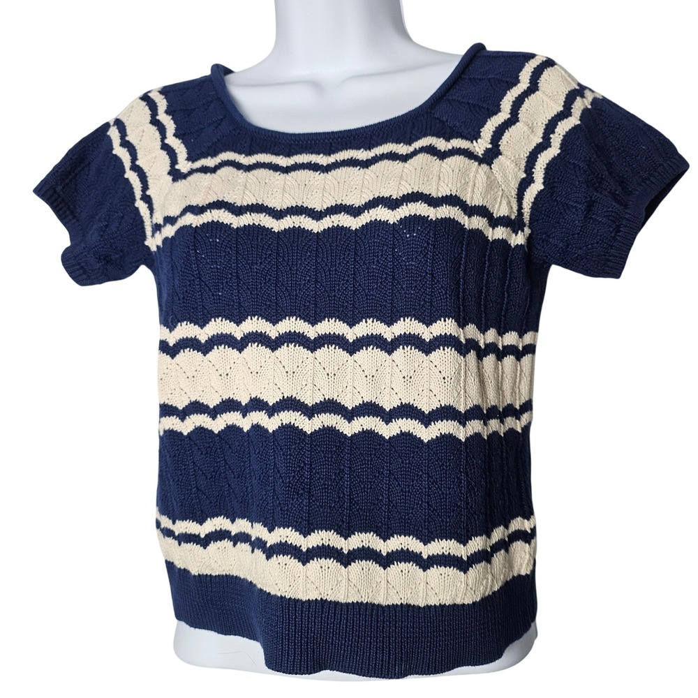 Crewcuts J.Crew Girls‎ XXL 14-15 Navy Blue Cream Striped Cotton Knit Sweater Top